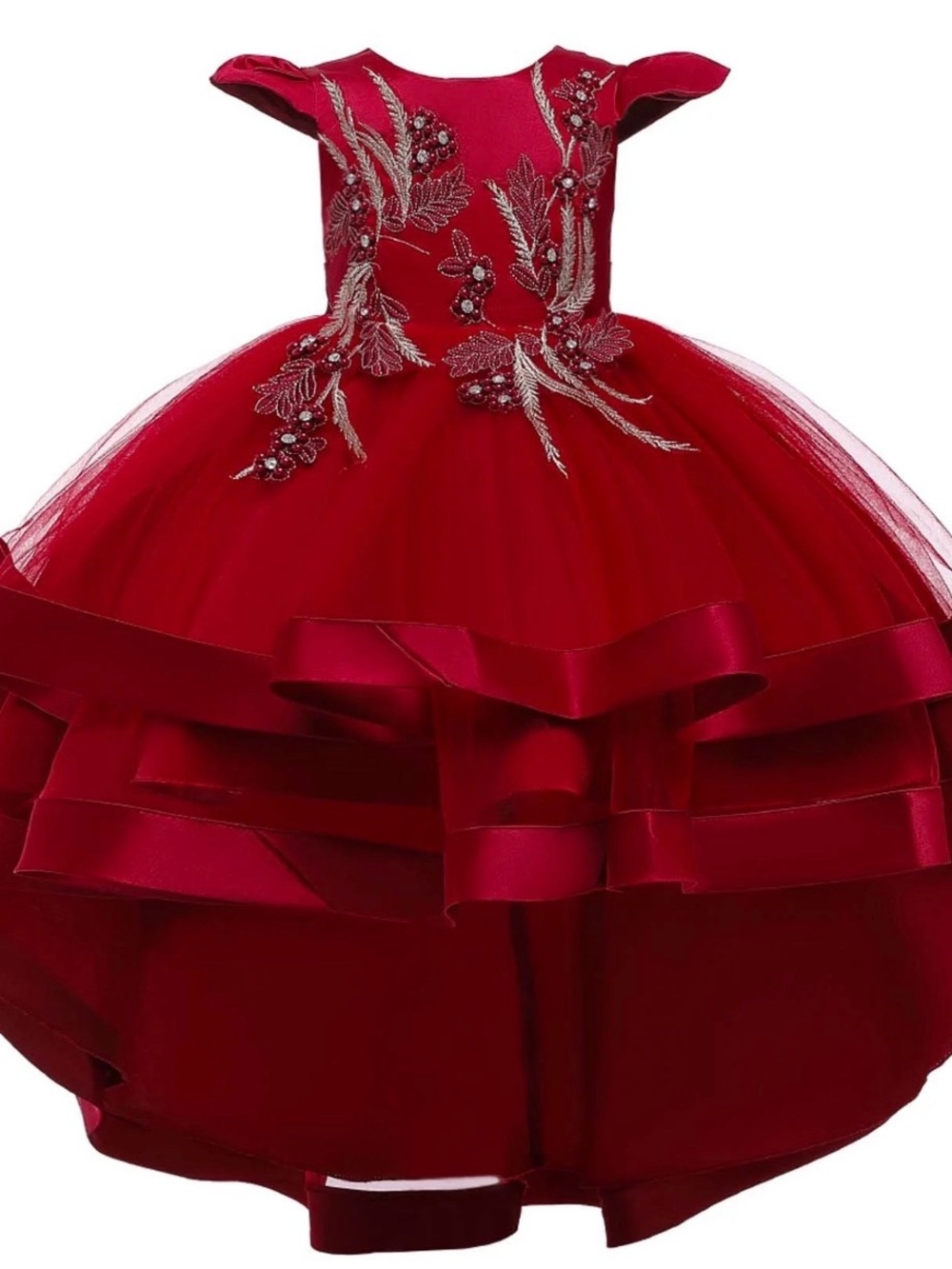 Girls Red Embellished Party Dress